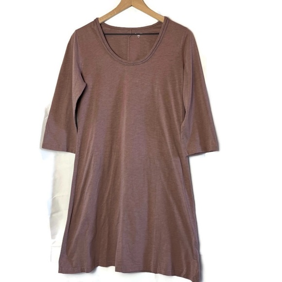 GARNET HILL Women's Cotton Modal Slubbed Knit Knee Length Dress Mauve Pink Med - Picture 1 of 8